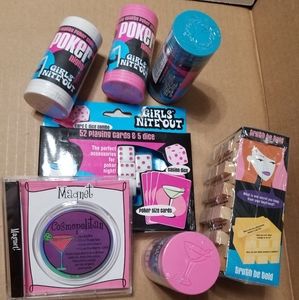 Set of 'Girls Nite Out' fun party games with a Cosmopolitan recipe magnet